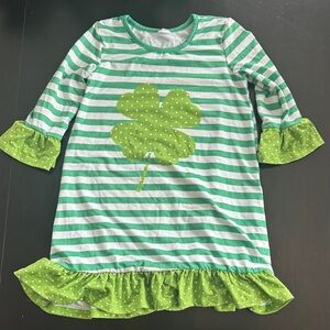 Green Striped Kids Dress with Shamrock